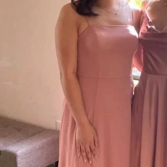 David's Bridal | Dresses | Davids Bridal Spaghetti Strap Chiffon Bridesmaid  Dress With Slit Desert Coral